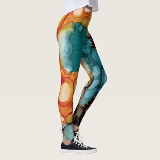 Heldere Blauwgroen Abstracte Leggings (Rechts)