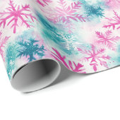 Heldere Blauwgroen en Roze Sneeuwvlok Vakantie Cadeaupapier (Rol Hoek)