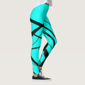 Heldere Blauwgroen en zwarte lineaire Leggings (Rechts)