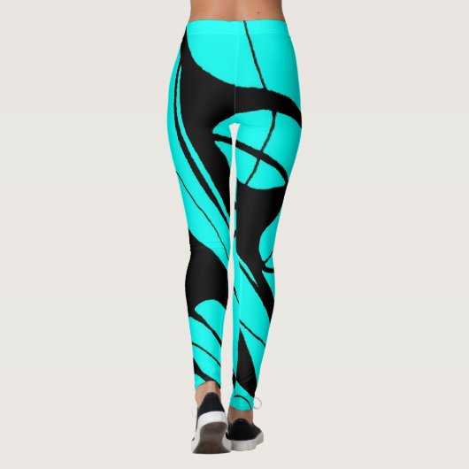 Heldere Blauwgroen en zwarte lineaire Leggings (Achterkant)