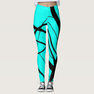 Heldere Blauwgroen en zwarte lineaire Leggings