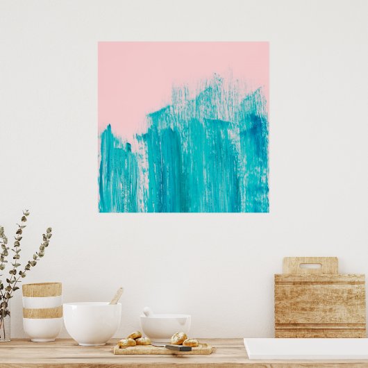 Heldere Blauwgroen gebundelde penseelstreken op pa Poster (Keuken)