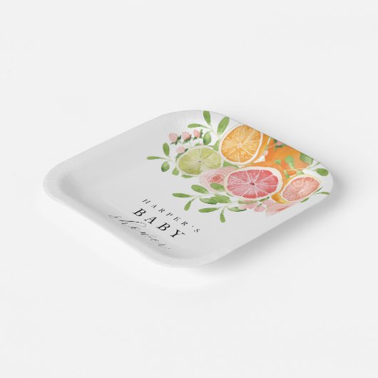 Heldere bloem en citrusbaby shower papieren bordje (Gebogen)