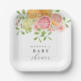 Heldere bloem en citrusbaby shower papieren bordje