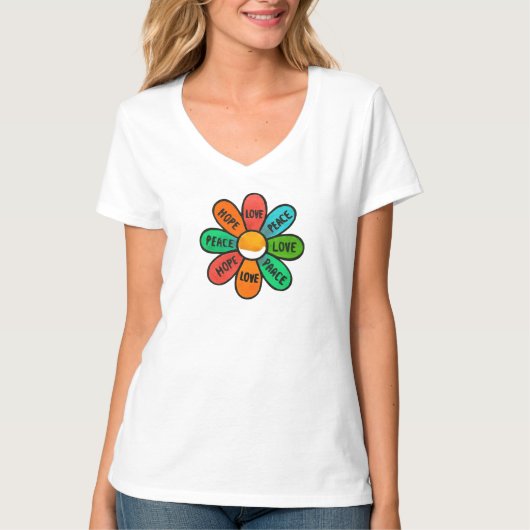 Heldere bloem met positieve woordbloemblaadjes t-shirt (Voorkant)