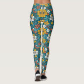 Heldere bloemen, donkere achtergrond leggings (Achterkant)
