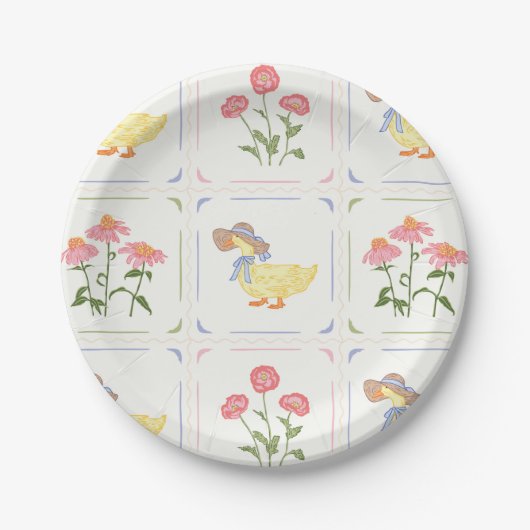 Heldere bloemen en eenden papieren bordje (Voorkant)