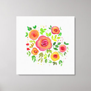Heldere bloemen Floral Bouquet, Waterverf schilder Canvas Afdruk