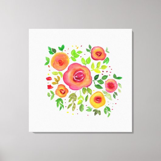 Heldere bloemen Floral Bouquet, Waterverf schilder Canvas Afdruk (Voorkant)