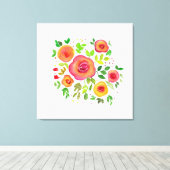 Heldere bloemen Floral Bouquet, Waterverf schilder Canvas Afdruk (Insitu (Houten vloer))