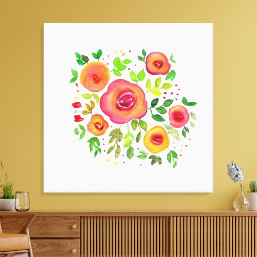 Heldere bloemen Floral Bouquet, Waterverf schilder Canvas Afdruk (Insitu (Woonkamer))