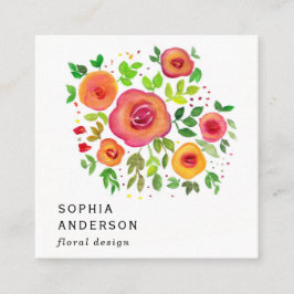 Heldere bloemen Floral Bouquet, Waterverf schilder Vierkante Visitekaartje