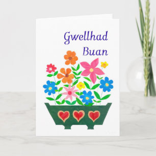 Heldere bloemen krijgen goede Kaart, Welsh Greetin Kaart