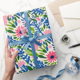 Heldere Bloemen Leuk Gelukkig Roze Blauw Groen Vet Cadeaupapier