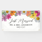 Heldere bloemen net getrouwd auto banner (Horizontaal)