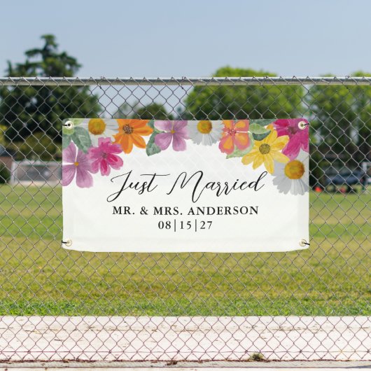 Heldere bloemen net getrouwd auto banner (Insitu)