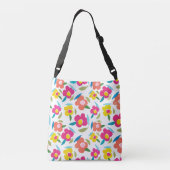 Heldere bloemen op wit crossbody tas (Achterkant)