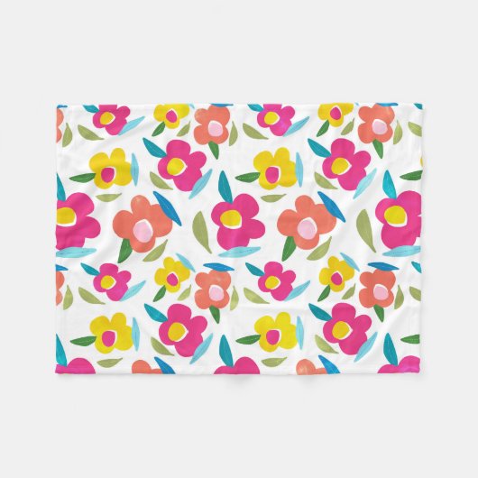 Heldere bloemen op wit fleece deken (Voorkant (Horizontaal))