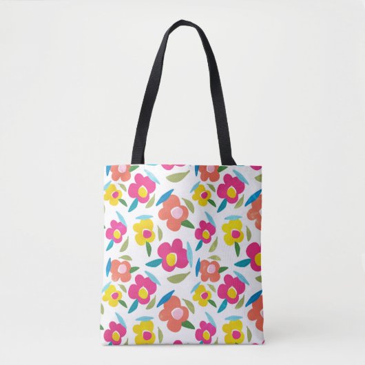 Heldere bloemen op wit tote bag (Voorkant)