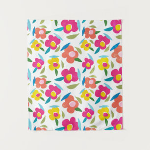 Heldere bloemen op wit wandkleed