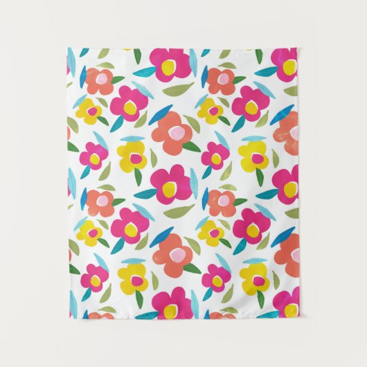 Heldere bloemen op wit wandkleed (Voorkant)