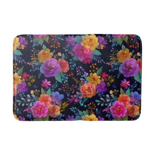 Heldere bloemen op zwart  esthetische bloemen badmat (Voorkant)
