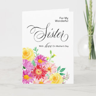 Heldere bloemen voor zuster op Moederdag Kaart