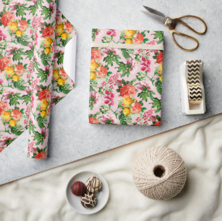 HELDERE BLOEMENBLOEI OP ROZE SIERKUSSEN CADEAUPAPIER
