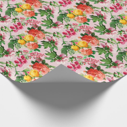 HELDERE BLOEMENBLOEI OP ROZE SIERKUSSEN CADEAUPAPIER (Hoek)