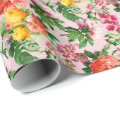 HELDERE  BLOEMENBLOEI OP ROZE SIERKUSSEN CADEAUPAPIER (Rol Hoek)