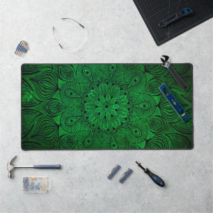 Heldere bloemenmandala Zen Boho Cool Vibrant Green Bureaumat