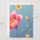 Heldere bloementuin met blauwe achtergrond bruilof kaart (Achterkant)
