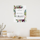 HELDERE BLOZEND BURGUNDY FLORALE BRUILOFTSWELKOMST POSTER (Keuken)