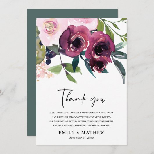 HELDERE BLUSH BOURGONDISCHE WATERVERF BLOEMENTROS BEDANKKAART (Voorkant / Achterkant)