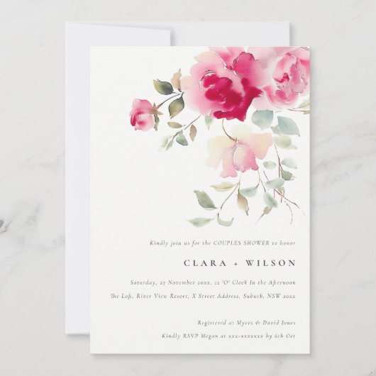 Heldere Boho Rood Roze Roos Bloemen Paren Douche Kaart (Voorkant)