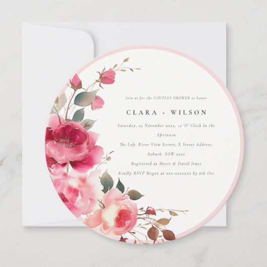 Heldere Boho Rood Roze Roze Bloemen Koppels Douche Kaart (Voorkant)