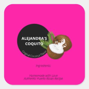 Heldere Bold Hot Pink Coconut Coquito Fles Vierkante Sticker