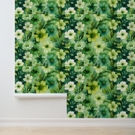 Heldere Botanische Groene Bloemschil en Stok Behang
