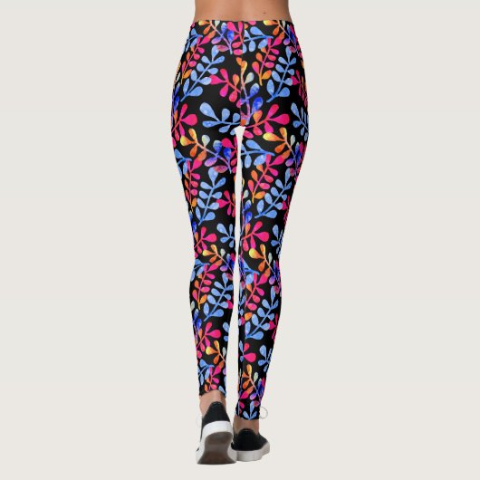 Heldere Botanische Roze Blauw Sinaasappel Kleurrij Leggings (Achterkant)