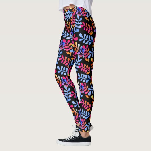 Heldere Botanische Roze Blauw Sinaasappel Kleurrij Leggings (Links)