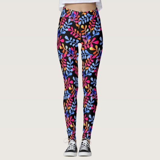 Heldere Botanische Roze Blauw Sinaasappel Kleurrij Leggings (Voorkant)