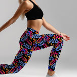 Heldere Botanische Roze Blauw Sinaasappel Kleurrij Leggings<br><div class="desc">Dit heldere botanische ontwerp is gemaakt met behulp van afbeeldingen van het stempelen van mijn handgesneden stempels die digitaal overlappen op 3 verschillende abstracts van de waterverf op een zwarte achtergrond om een echt uniek ontwerp te maken dat het uiterlijk van een batikstof oproept.</div>