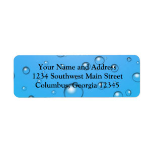 Heldere bubbels, blauw water etiket