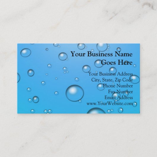 Heldere bubbels, blauw water visitekaartje (Voorkant)