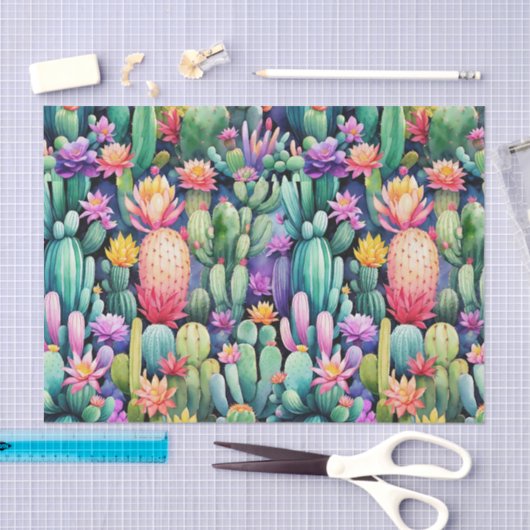 Heldere Cactus Bloom Desert Botanische Patroon Tissuepapier (Craft)