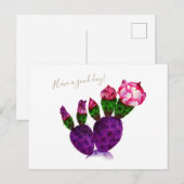 Heldere Cactus met Bloem Pen Tekening Botanisch Briefkaart (Voorkant / Achterkant)