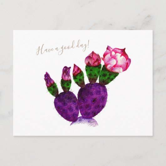 Heldere Cactus met Bloem Pen Tekening Botanisch Briefkaart (Voorkant)