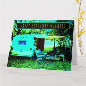 Heldere  Camper Happy Birthday Kaart (Gele Bloem)