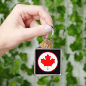 Heldere Canadese zwarte lebbenrode cirkel wit zwar Sleutelhanger (Hand)