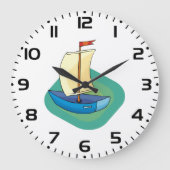 Heldere Cartoon Boat met Sail Fun Nautical Grote Klok (Voorkant)